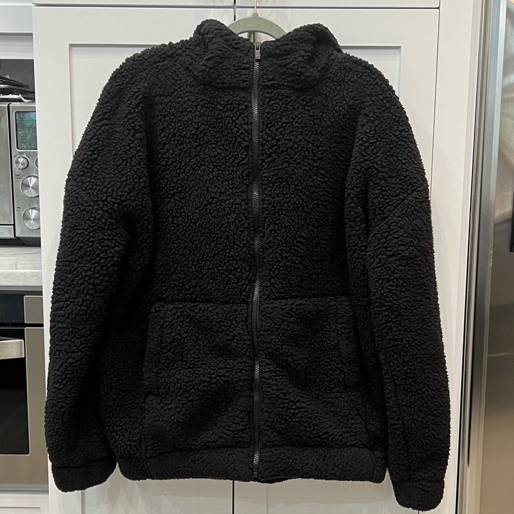 ZENANA Black Sherpa Zippered Hoodie Sz S